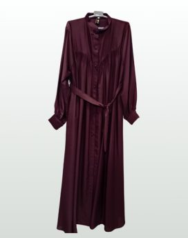 Coat Style Belt Abaya Maroon