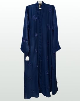 Floral Embroidery Abaya Front Open Blue