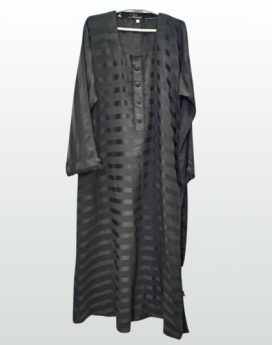 Self Stripes Abaya Front Close Black