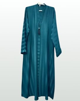 Self Stripes Abaya Front Open Green