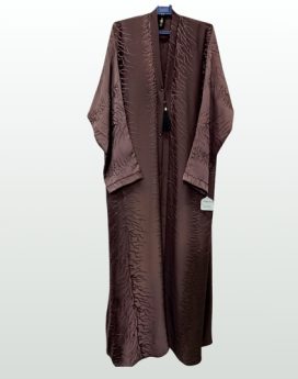 Two Tone Embroidery Abaya Front Open Brown