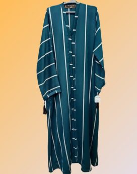 White Stripe Style Abaya Front open Green