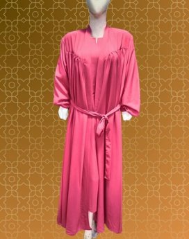 Double Chifoon With Belt Abaya D.Pink