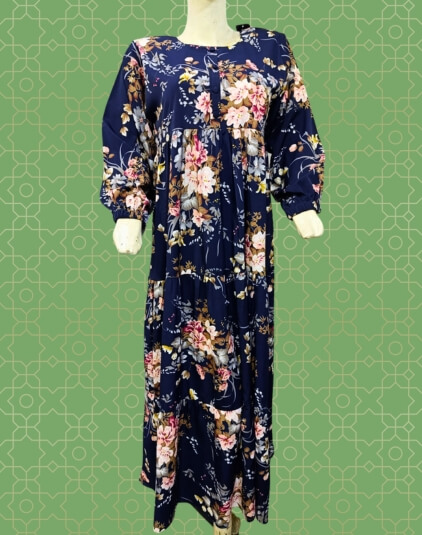 Printed Frock Style Blue Abaya